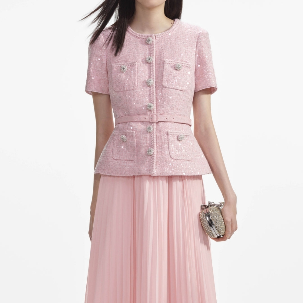 Self-Portrait Pink Boucle Midi Dress - Picture 4 of 13